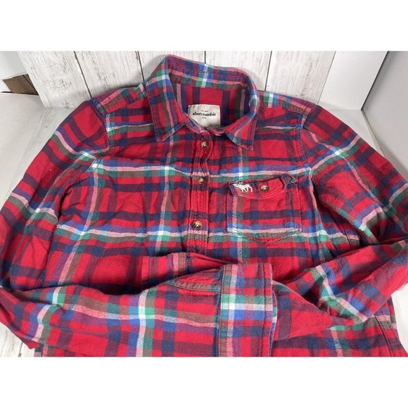 Abercrombie & Fitch Other - abercrombie fitch Kids Plaid Flannel Shirt Size Large Red Blue